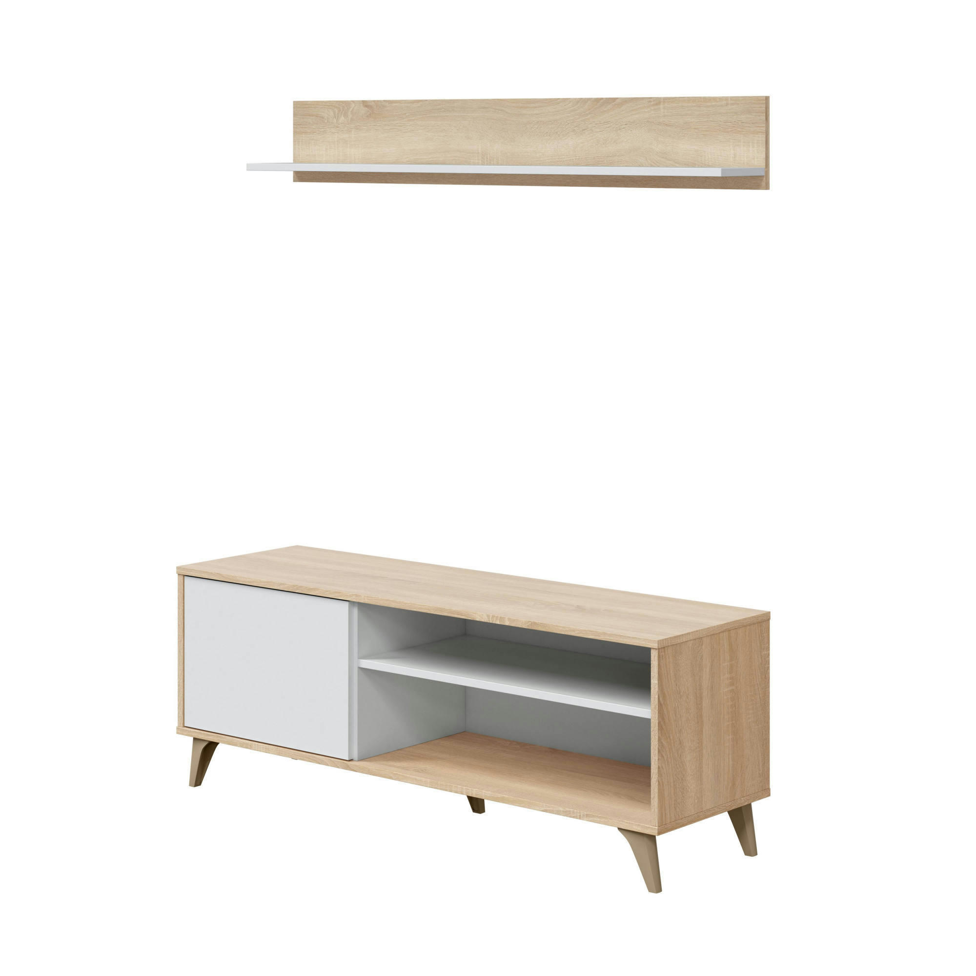 MESA - Meuble TV avec 1 porte effet bois chêne