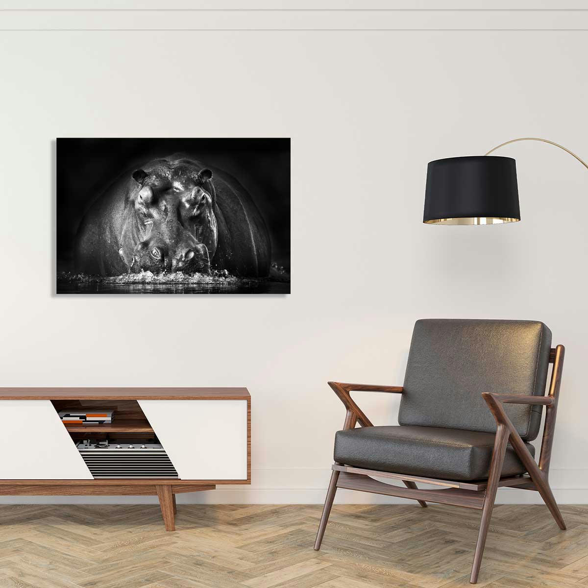 - Tableau animaux portrait hippo toile imprimée 120x80cm