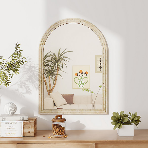 Miroir arche mural design effet pierre clair dim. 50 x 70 cm