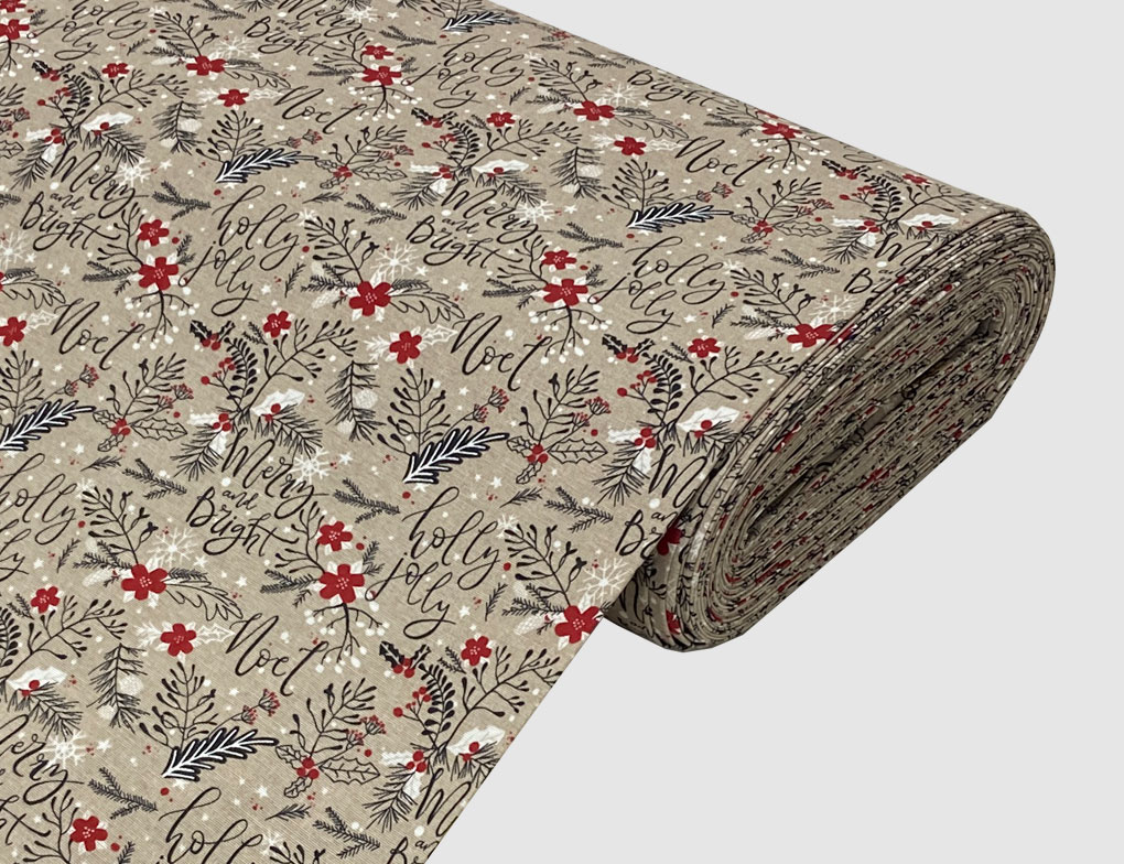 Dekostoff X-Mas Zweige Beige