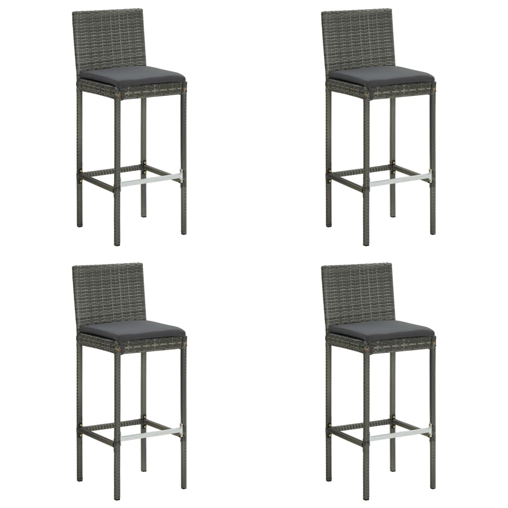 4x Krzesło Ogrodowe z Poduszką Fotel Ogrodowy Szary Rattan