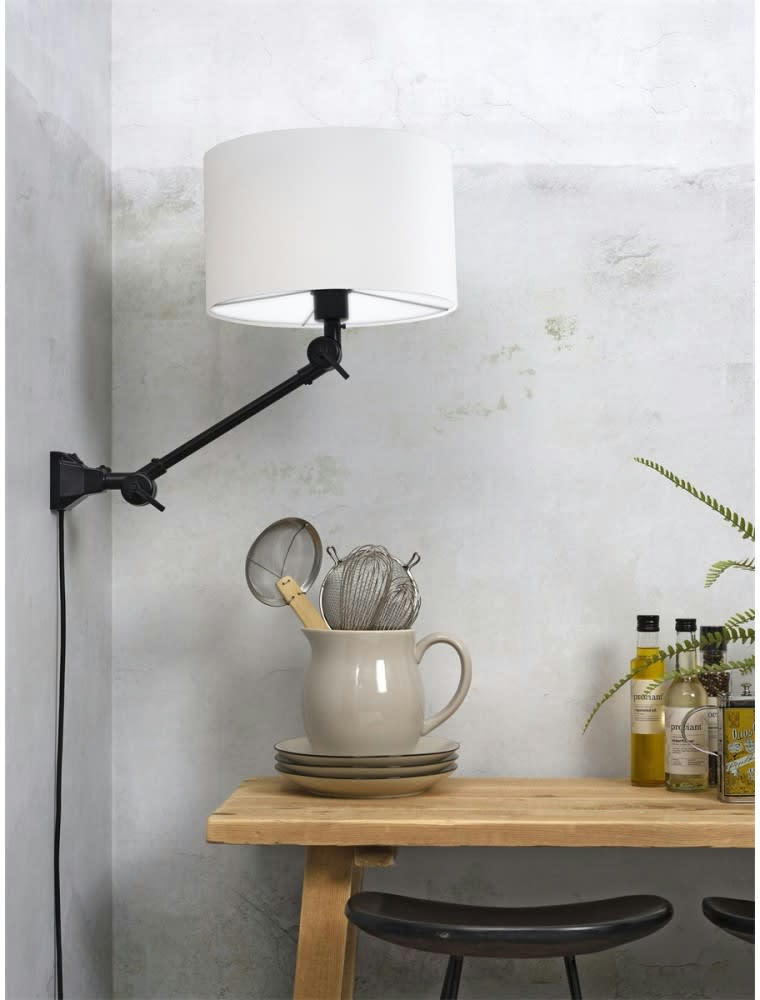 AMSTERDAM - Applique noire flexible et abat-jour blanc L65cm