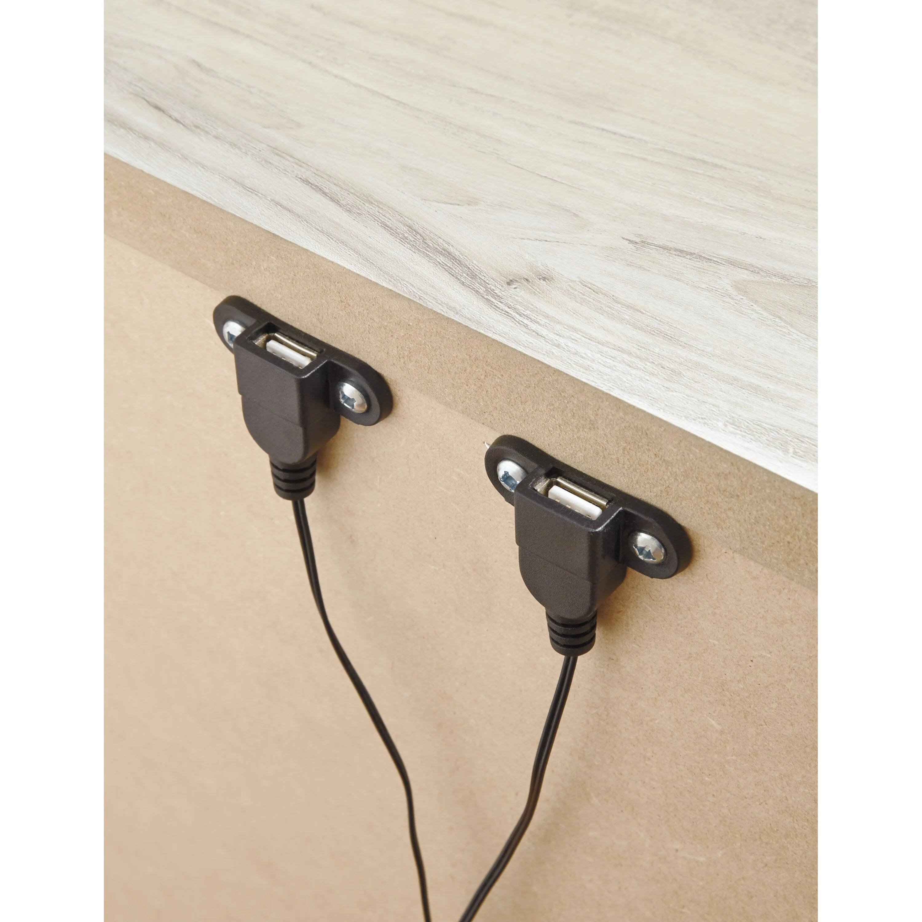 Simon Nightstand, Drawer and USB, Rustic Gray Laminate Whitewash