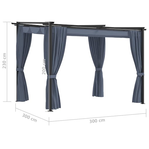 NNEVL Gazebo with Curtains 3x3 m Anthracite Steel