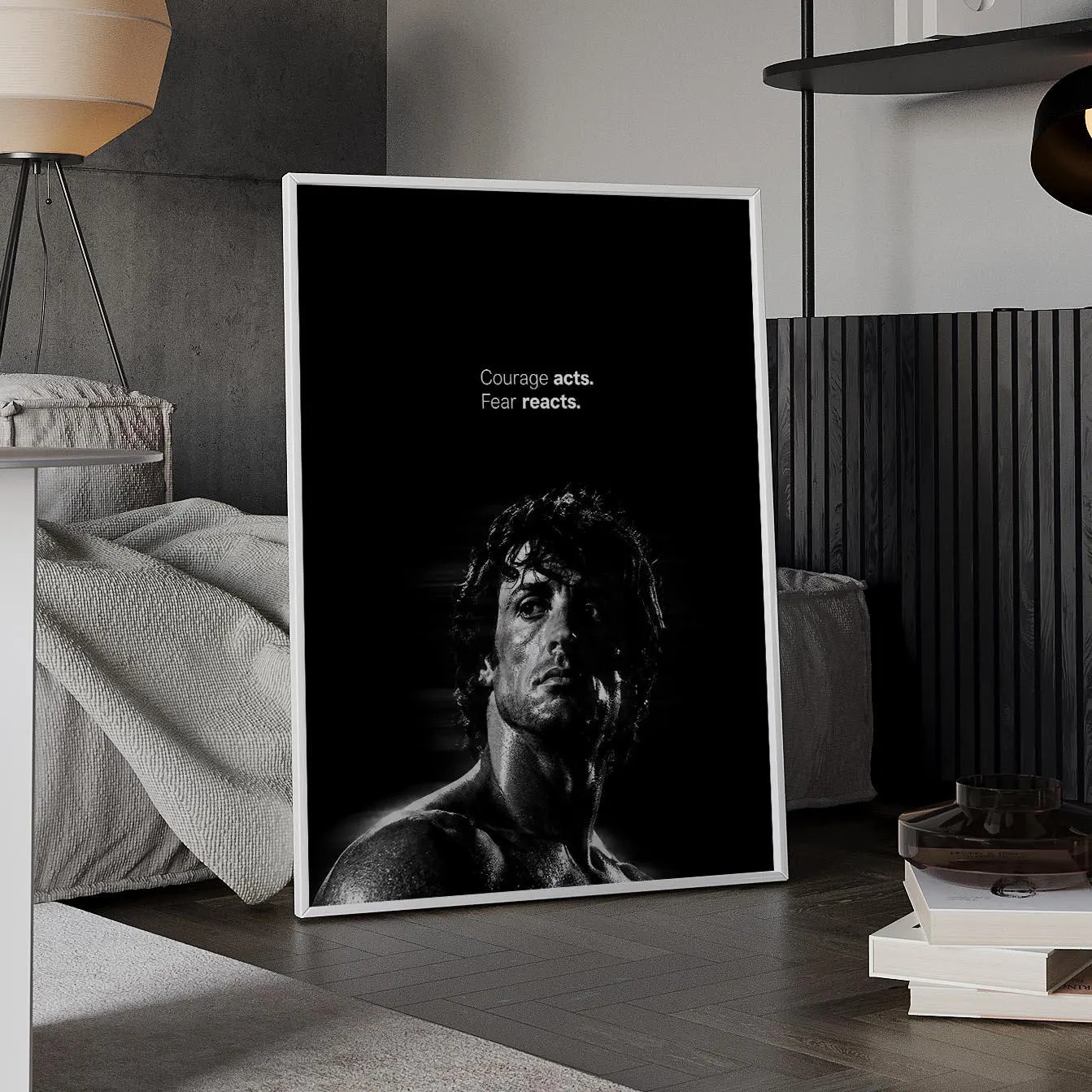 Courage Acts Fear Reacts Motivational Wall Art, Black and White Boxing Poster, Discipline Mindset Print, Gym Office Decor - SH568C