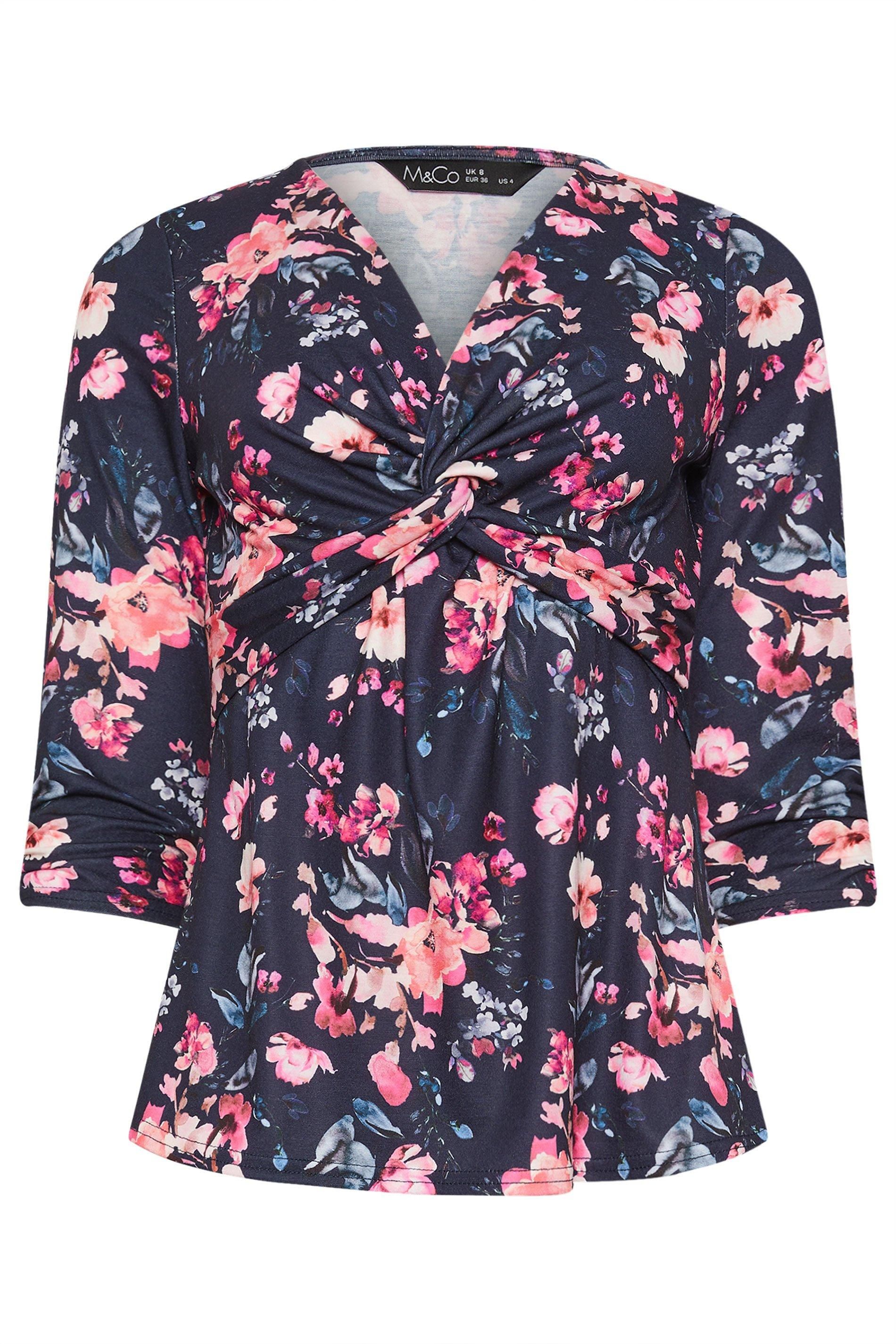 M&Co Petite Floral Twist Front Top