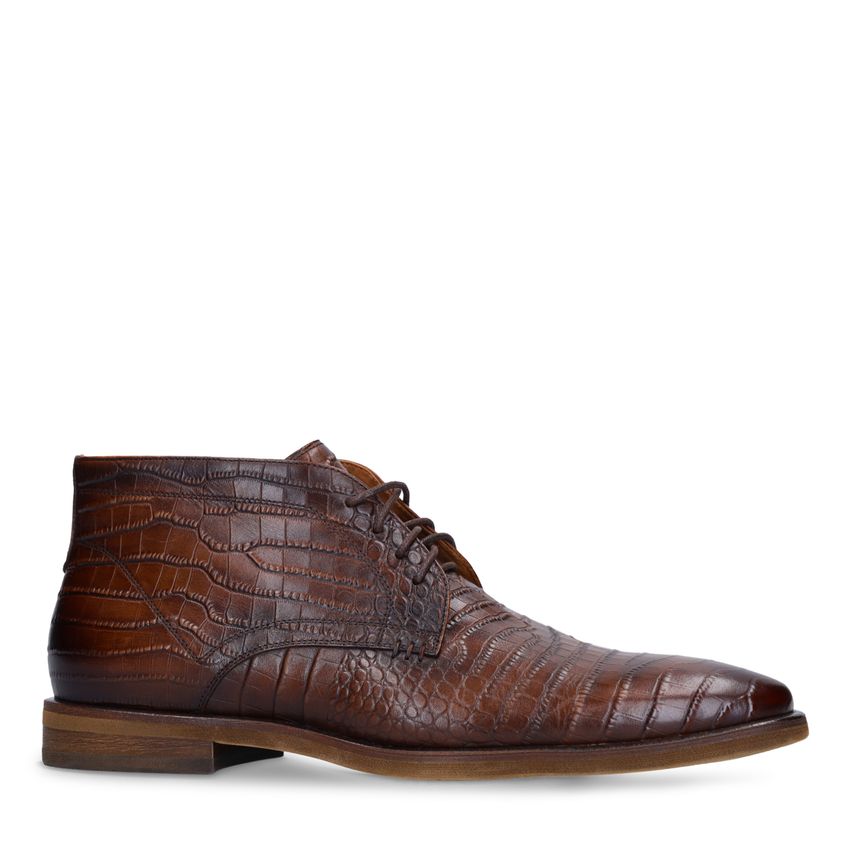 Manfield Bruine leren croco veterschoenen