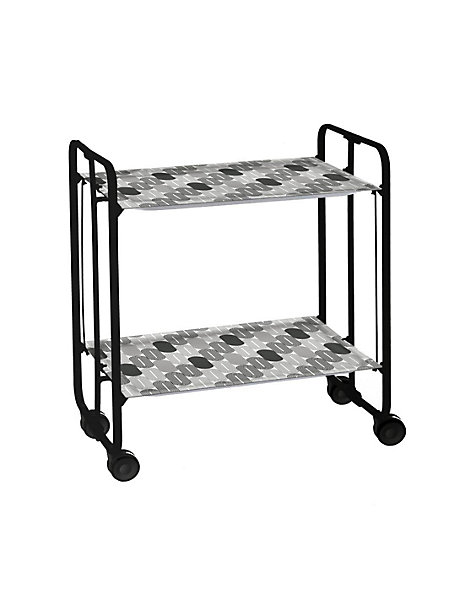 Desserte pliante BAUHAUS avec roulettes, Structure noire, 2 niveaux, 4 positions