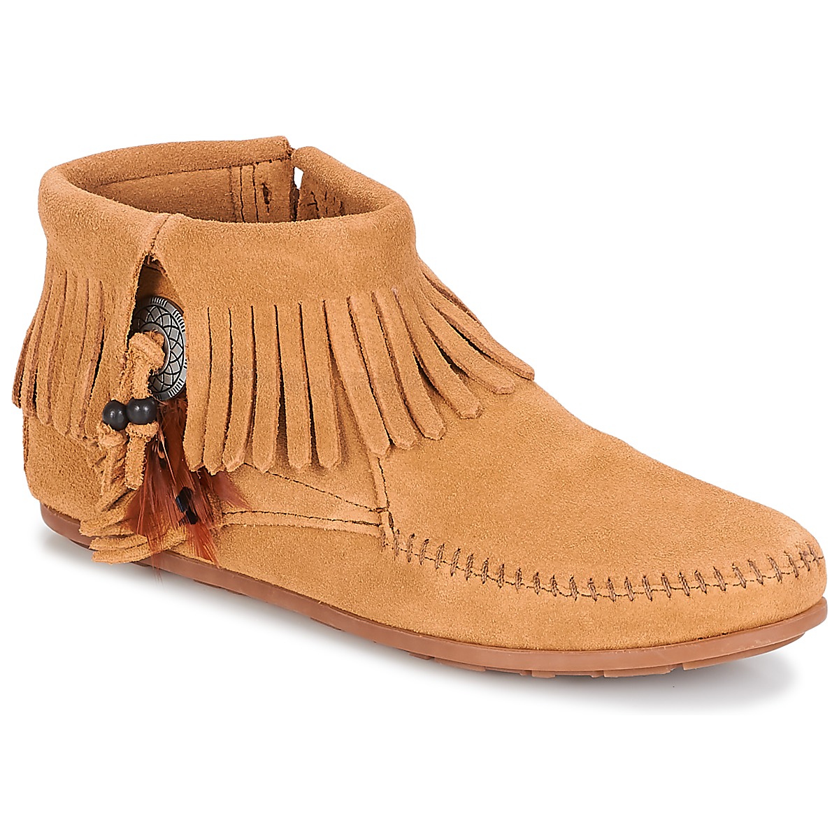 Minnetonka - CONCHO FEATHER SIDE ZIP BOOT - Camel
