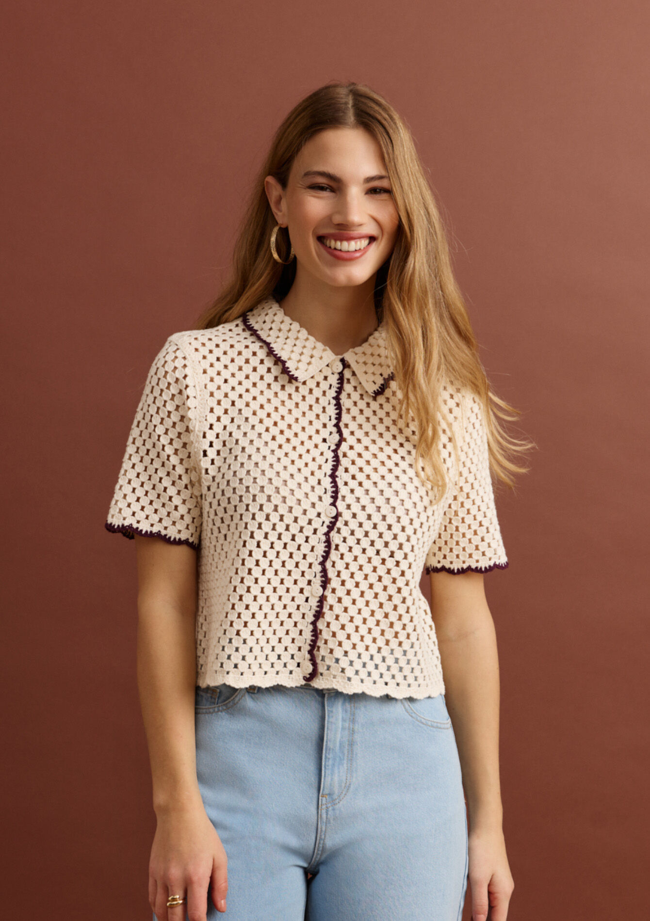 Gehaakte top met korte mouwen