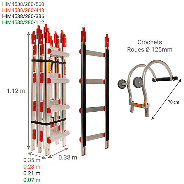 Echelle de toit alu avec crochet - Ecartement des barreaux 28cm - Longueur 3,36m - HIM4538/280/336