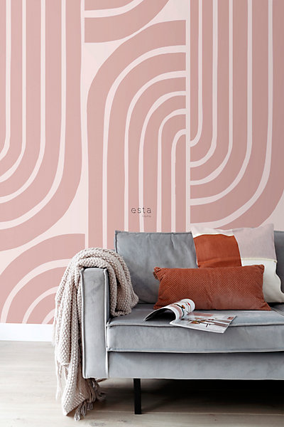 ESTAhome papier peint panoramique art déco vieux rose 150 x 279 cm