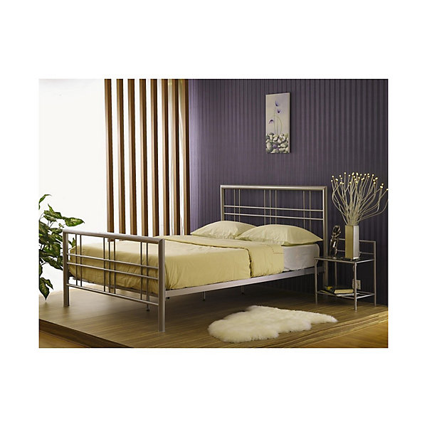 Lit PAXOS 160x200 cm en métal coloris gris argenté avec sommier.