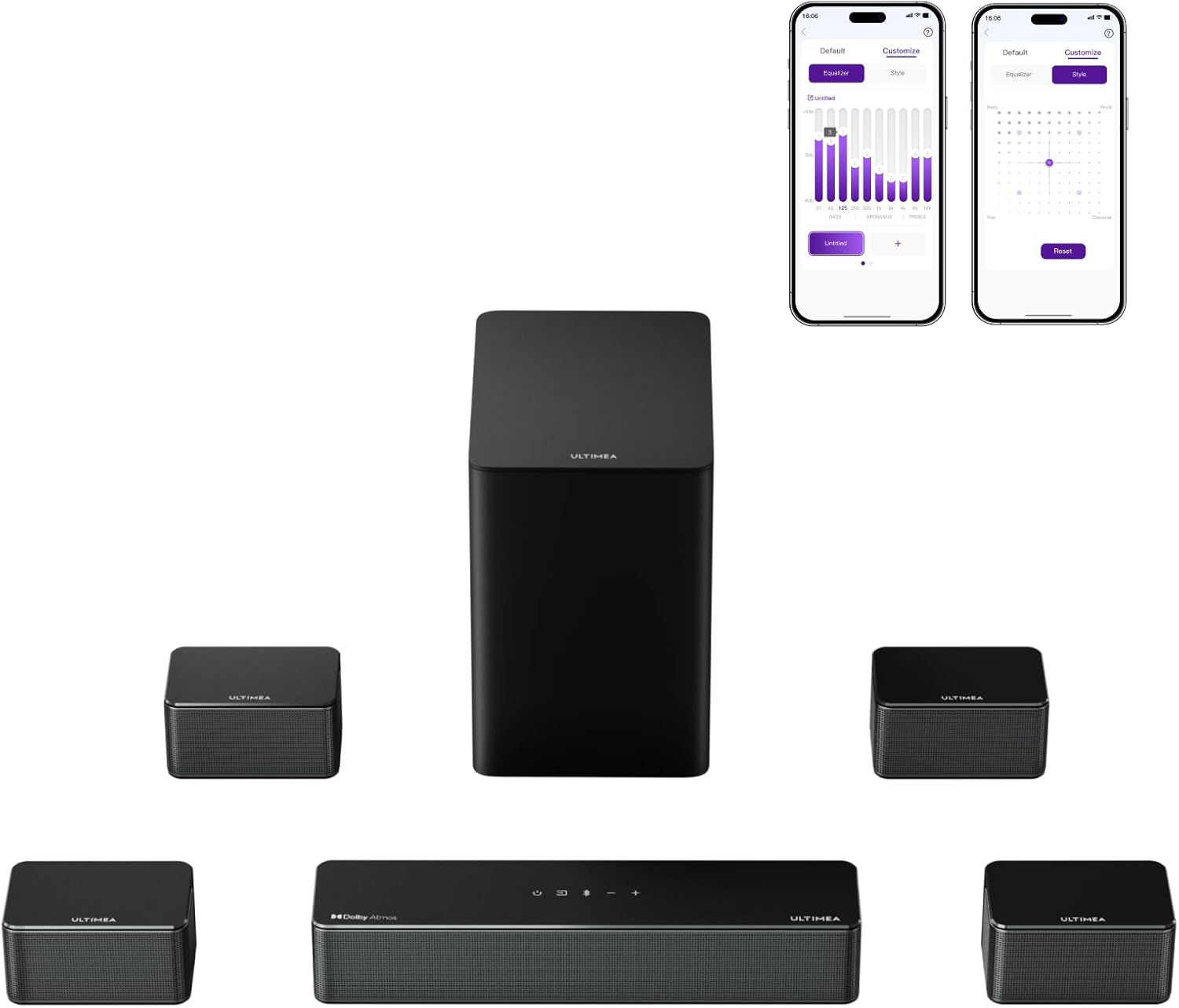 ULTIMEA 7.1 Surround Sound System for TV with Dolby Atmos  460W Sound Bar for TV with 6.5 Subwoofer  APP Control  4 Wired Surround Speakers  Home Theater Sound System  Poseidon D80 (2025 Upgrade)