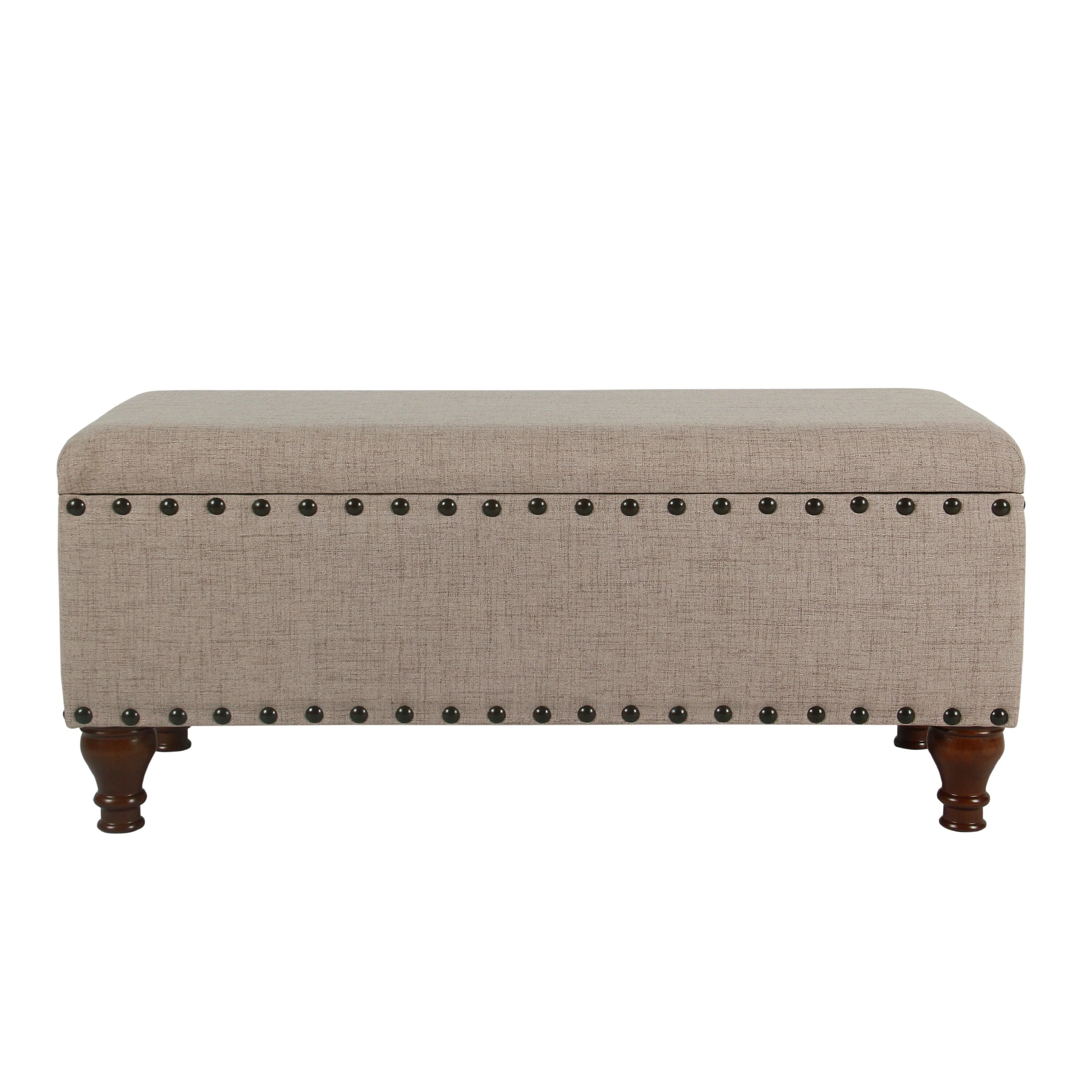 Ava Accent Bench, Storage Compartment, Nailhead Trim 42 Inch Tan Brown