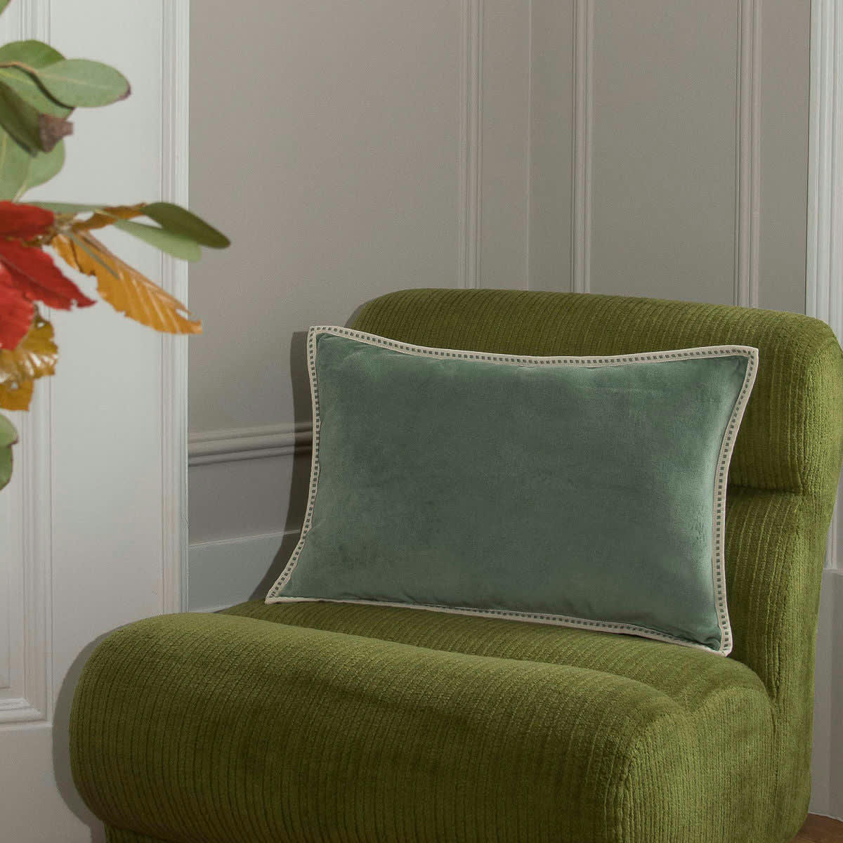 ERIN - Housse de coussin velours de coton  60x40 vert sauge