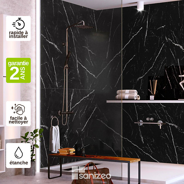 Panneau d'habillage pour bâti,support WC suspendu, 1200x1200x4 mm, finition Marbre Noir, Infinite Black KOBERT,IN