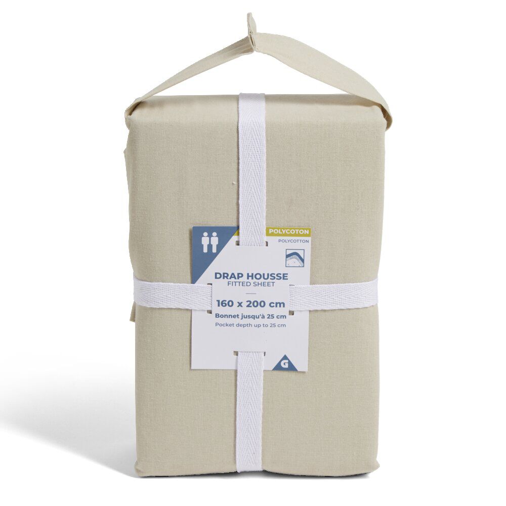 Drap housse 160x200cm polycoton beige