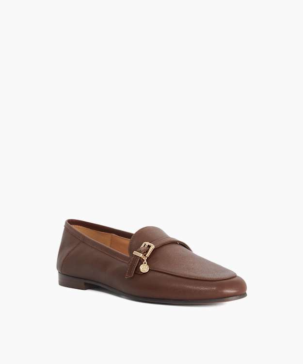 Greya Dark Tan - Leather Charm Detail Loafers