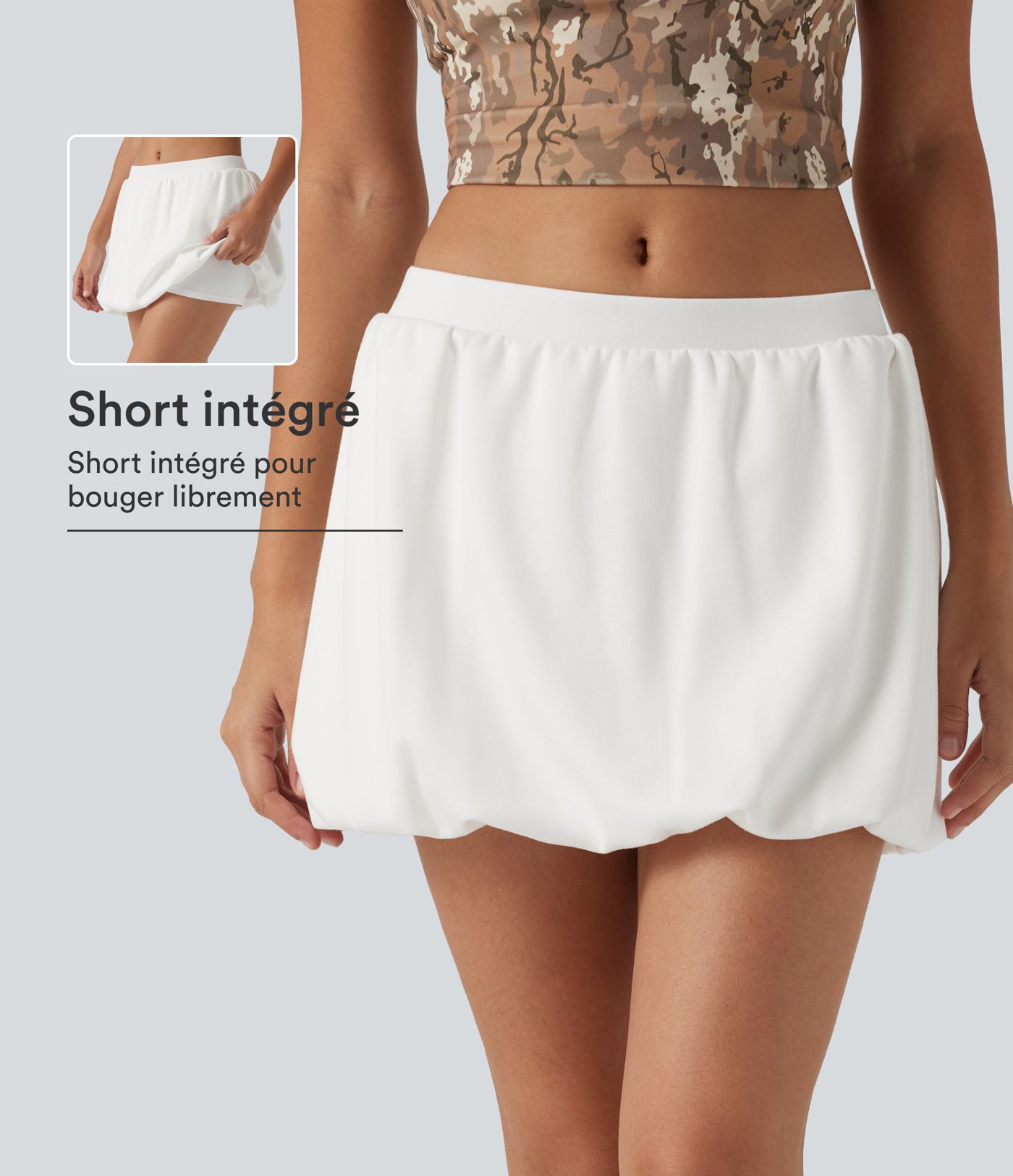 Jupe-short mini taille basse coupe trapèze avec poches