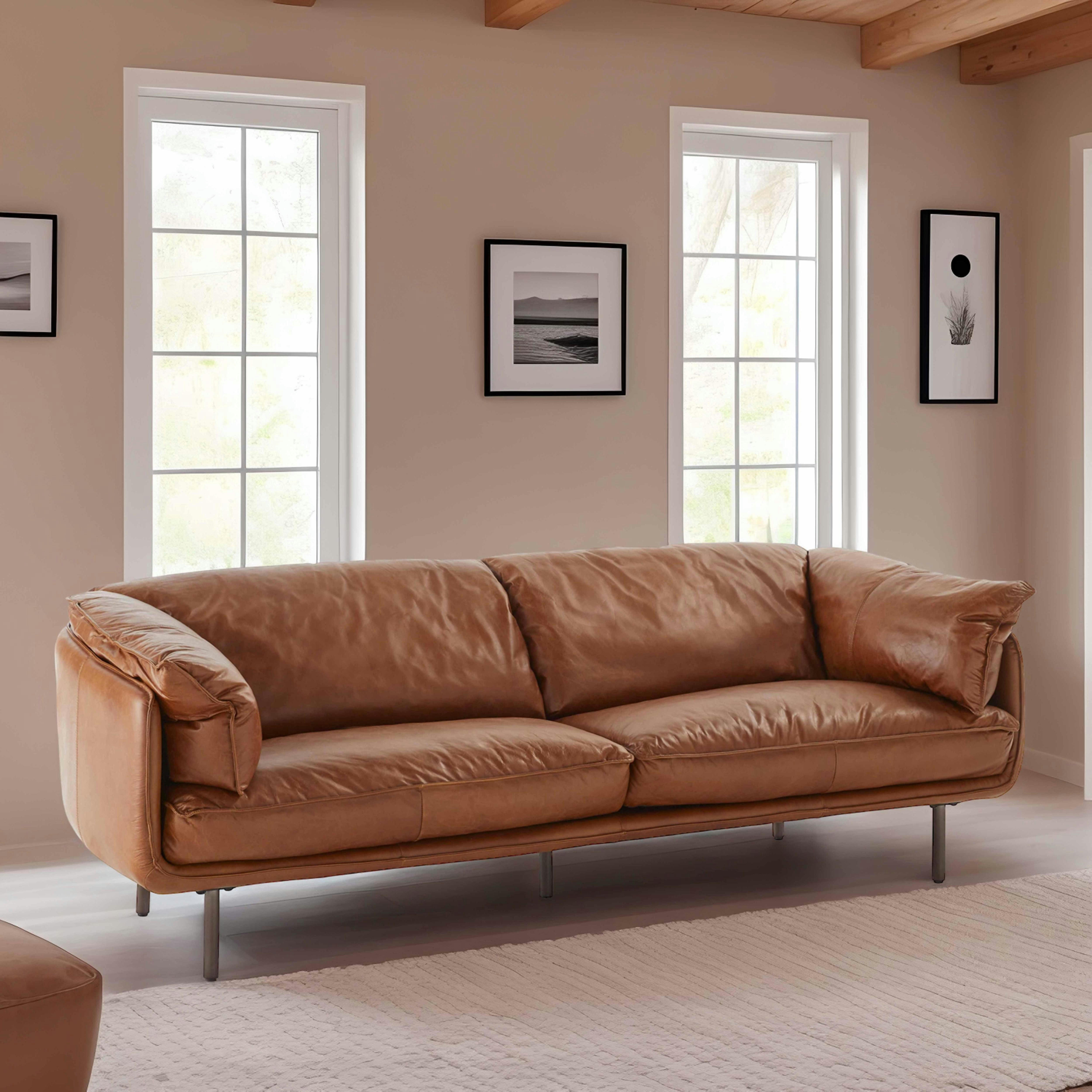 FREYA - Canapé en cuir 3 places marron