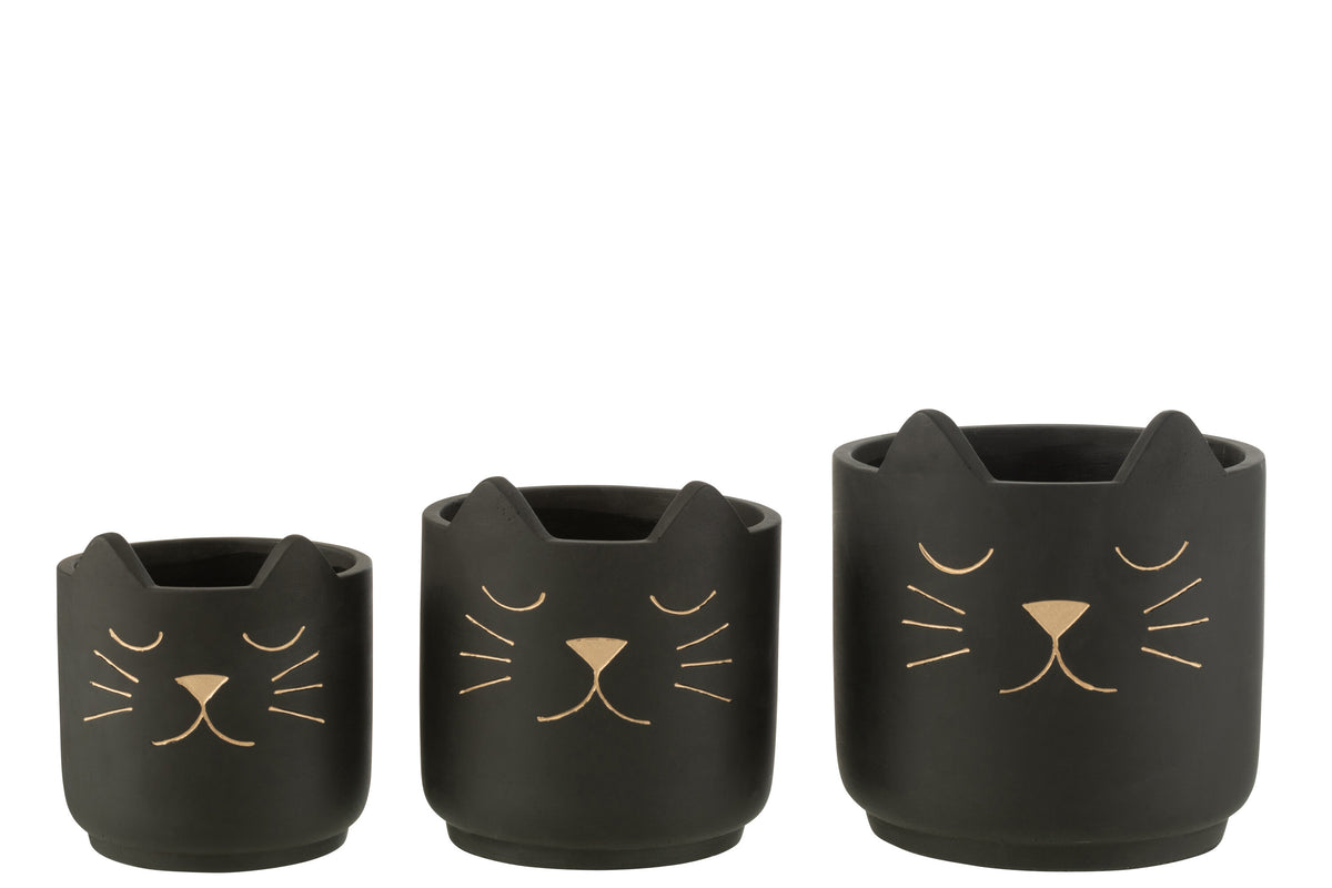 J-Line bloempot Kat - keramiek - zwart/goud - large - Ø 19 cm