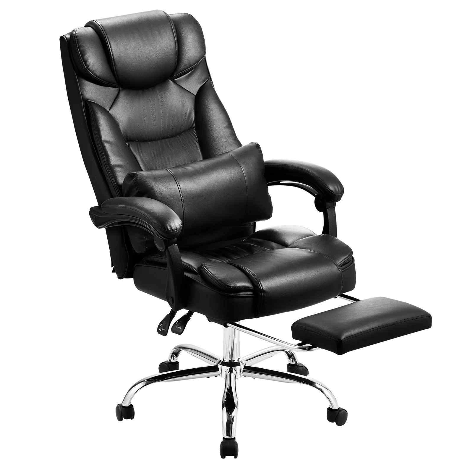 Black PU Leather Ergonomic Executive Office Chair with Footrest and Adjustable Recline - 27.00” L x 27.76” W x 50.13” H