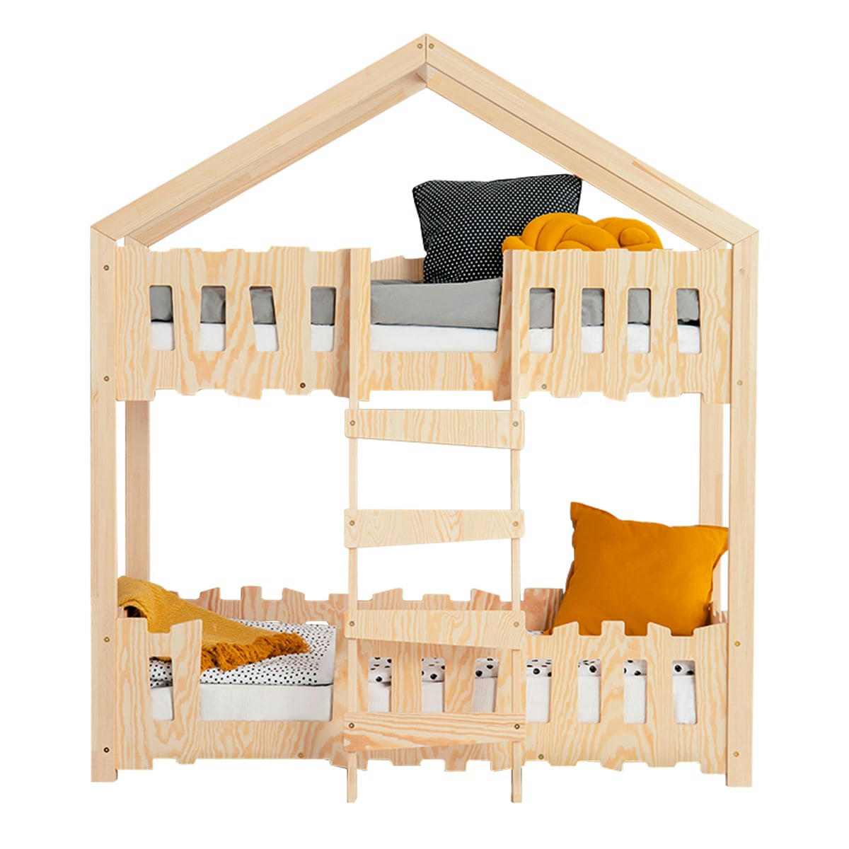 ASHLEY - Lit cabane superposé 90x200 sommier inclus naturel