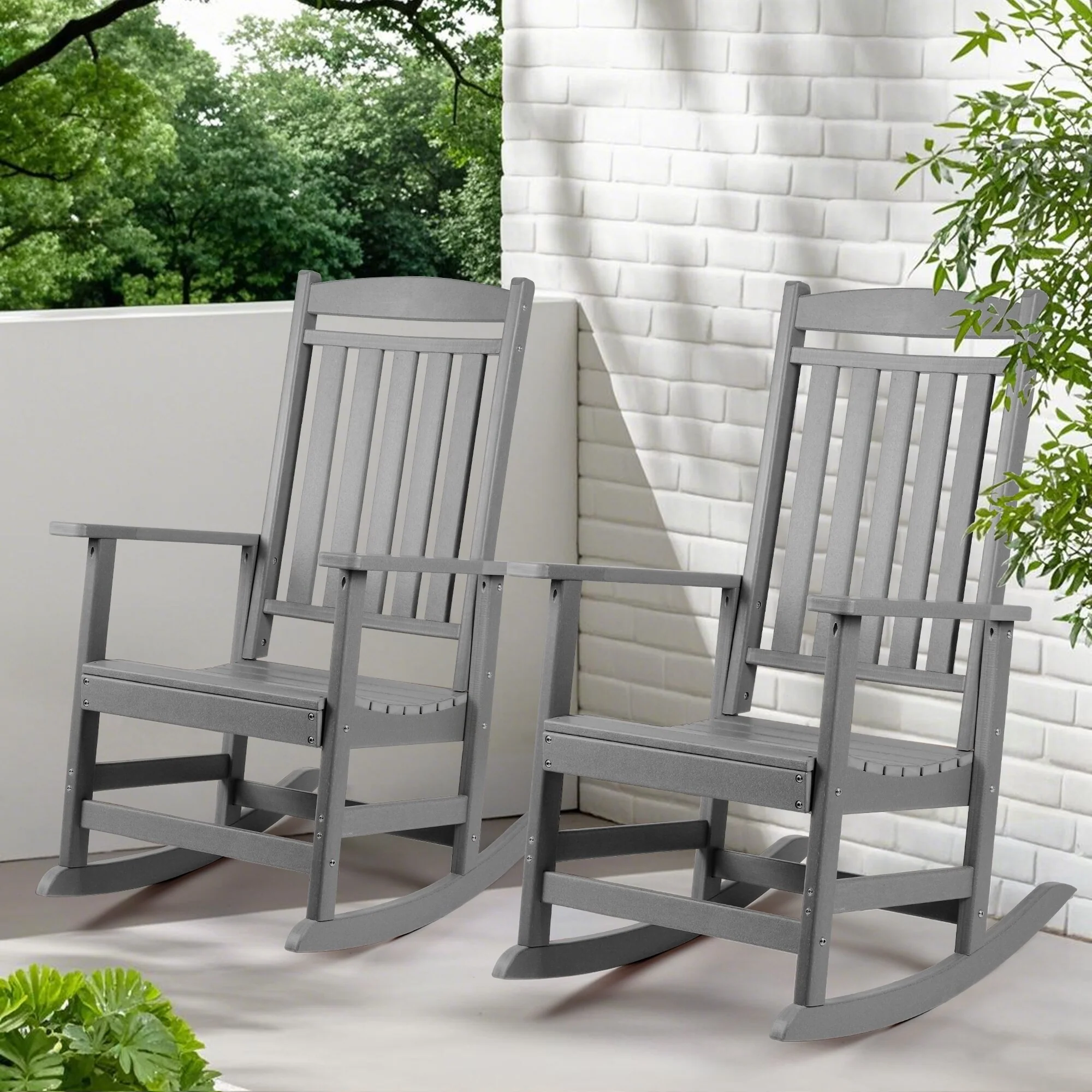 Vrakae All Weather Outdoor High Back Rocking Chair Set of 2