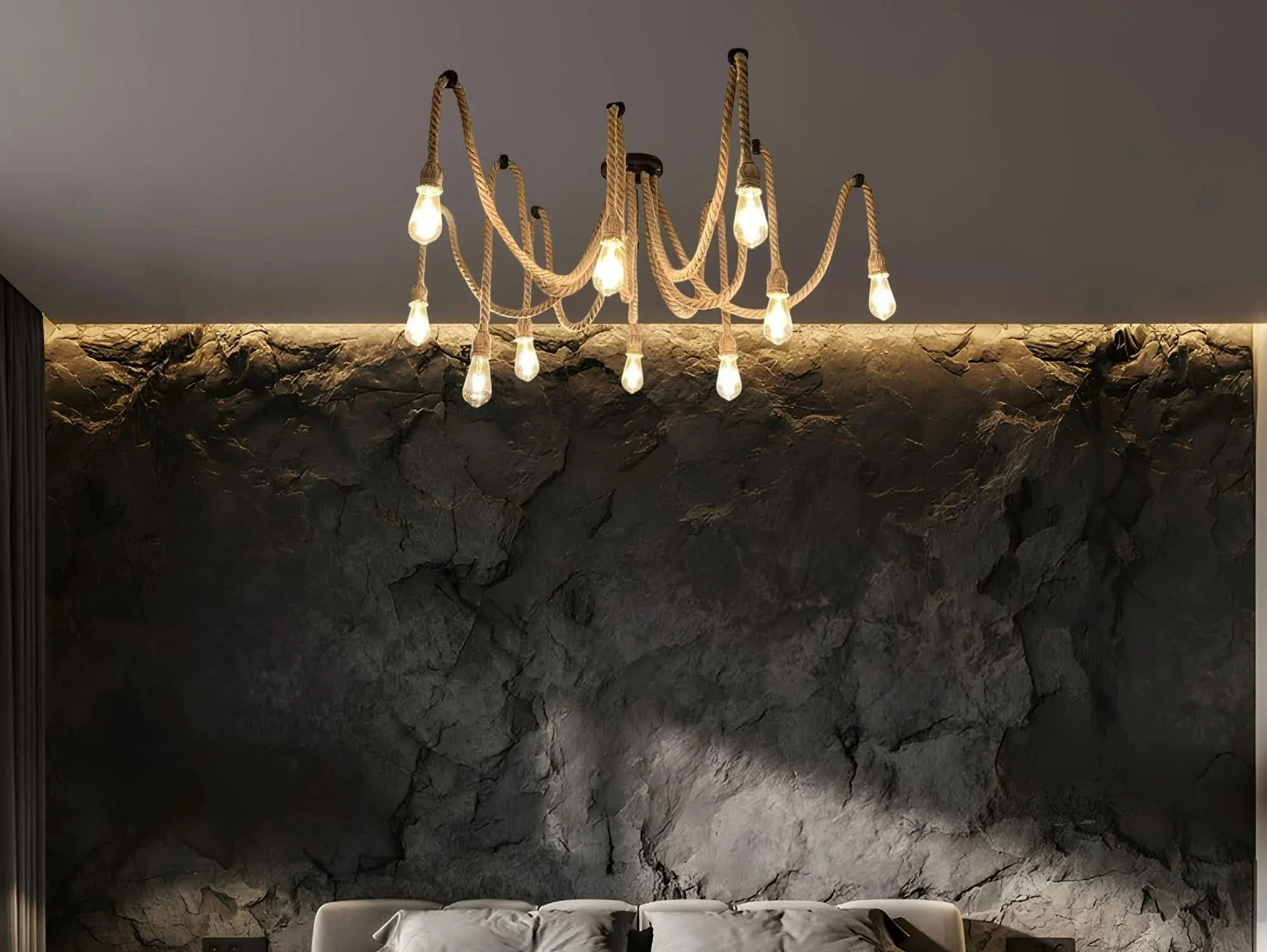 Thick Rope Pendant Chandelier Hemp Rope Light Multi Arm Rope Pendant Light Electric Rope Cord Chandelier Rope Lamp Nautical Lamp Electric