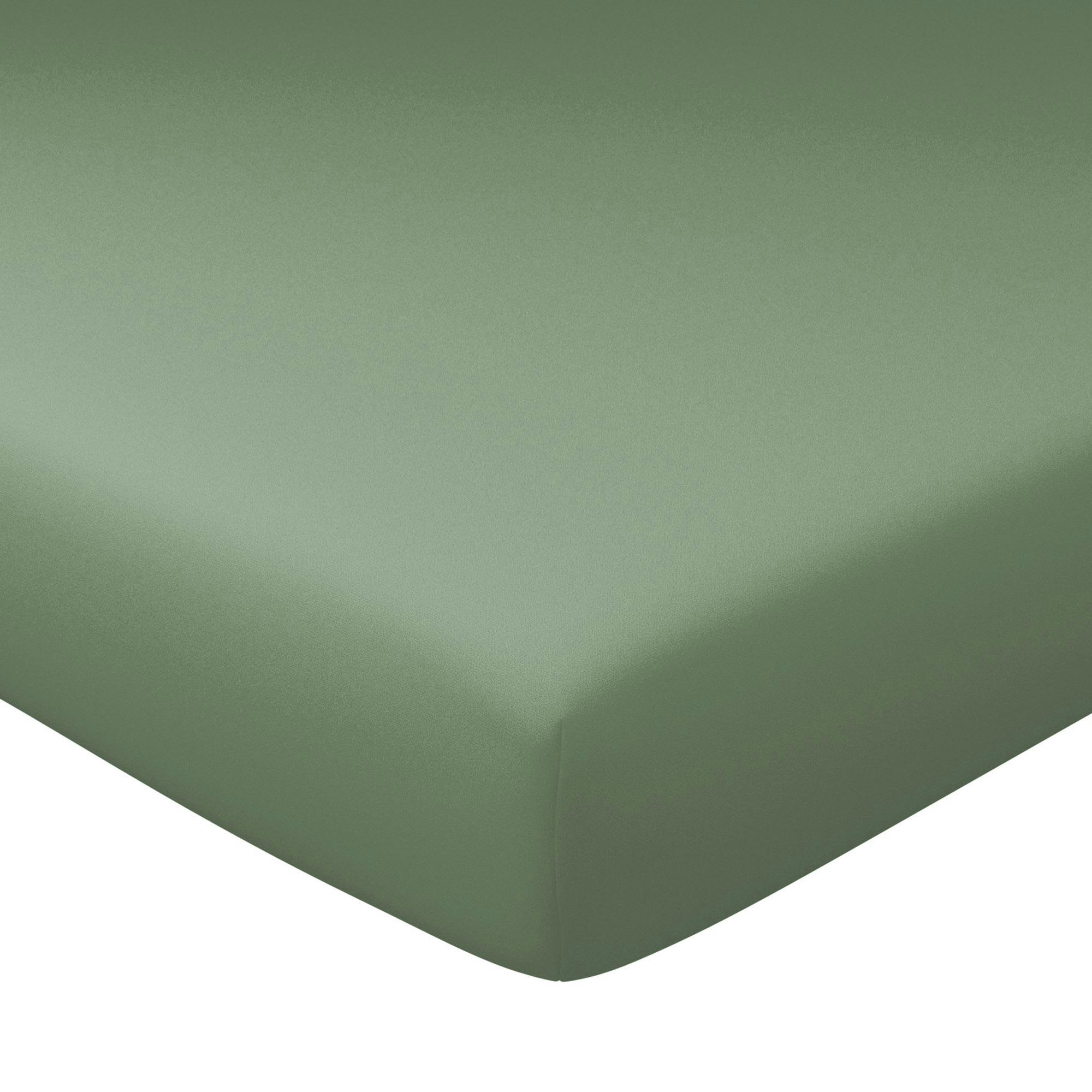 GRANDS BONNETS - Drap-housse grand bonnet 90x200x32 vert lichen en coton