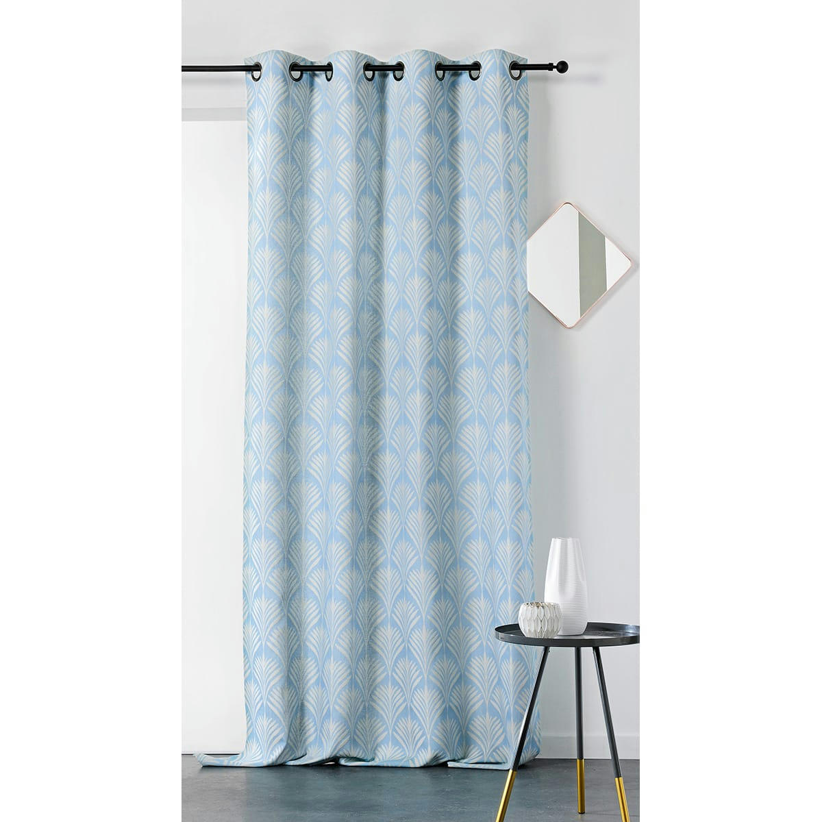 - Rideau esprit art nouveau coton bleu ciel 140x240 cm