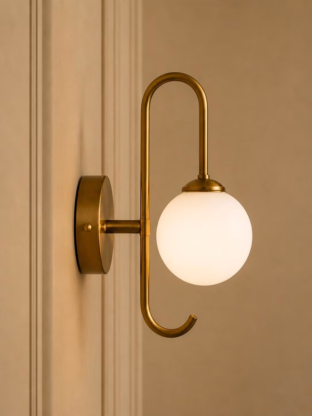 Elegant Brass Globe Wall Sconce | Frosted Glass Shade | Curved Arm Wall Light | Luxury Bedroom & Hallway Lighting