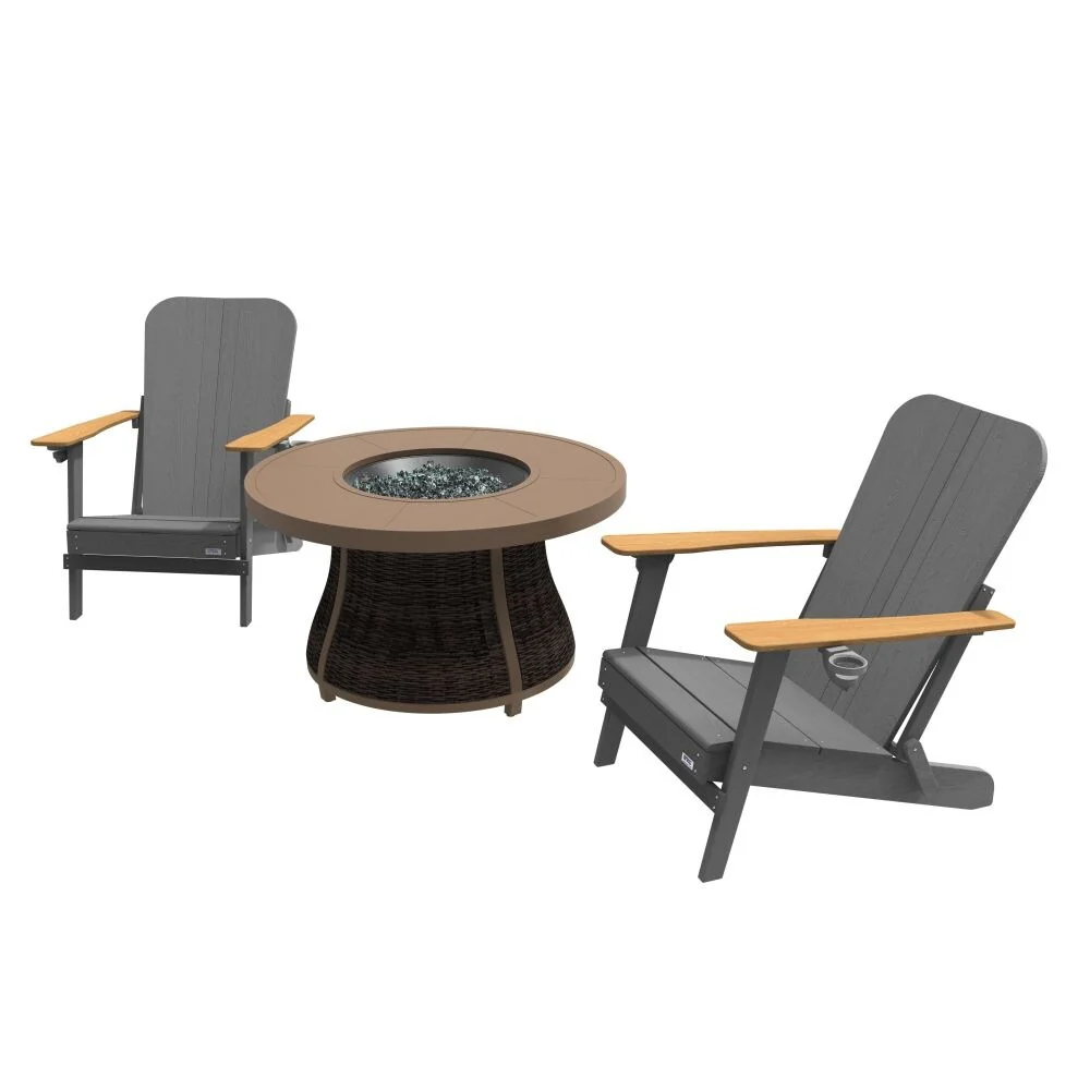 Bartholomew Adirondack Chair 3-Piece Chat Set with Fire Pit Table