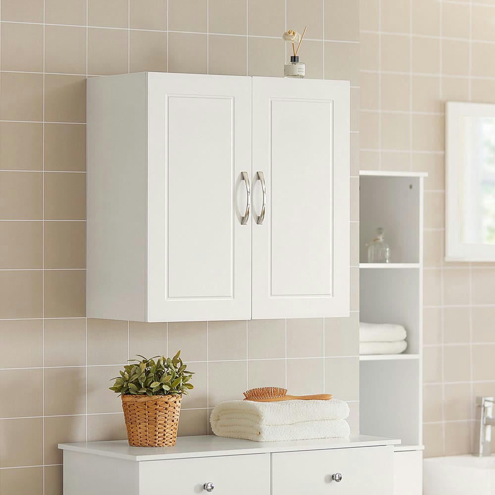 - Meuble mural 2 portes effet bois blanc