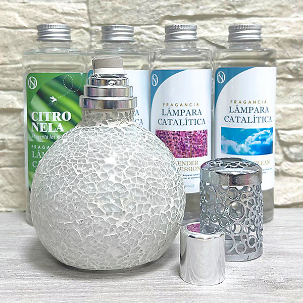 Lampe catalytique Mosaïque Blanc   Parfum Mediterranean Light 200ml. élimine mauvaises odeurs, parfume et améliore qualité de air