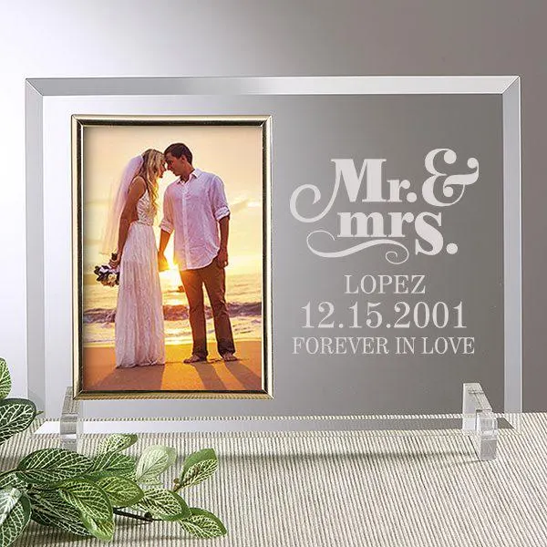 Personalized Wedding Photo Frame – Laser Engraved Glass – Newlywed Gift