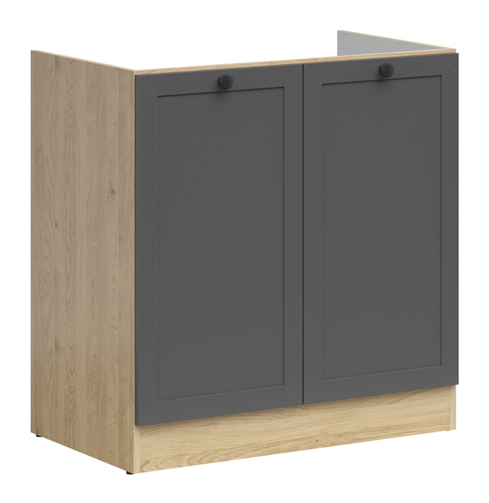 Szafka kuchenna pod zlewozmywakJunona Line 80 cm z 2 drzwiami dąb bernstein/grafit