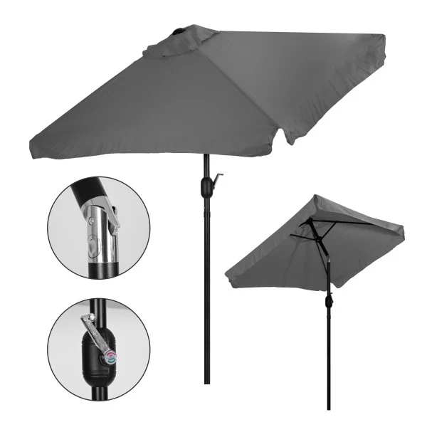 Prostokątny duży parasol ogrodowy łamany szary 200 x 140 cm