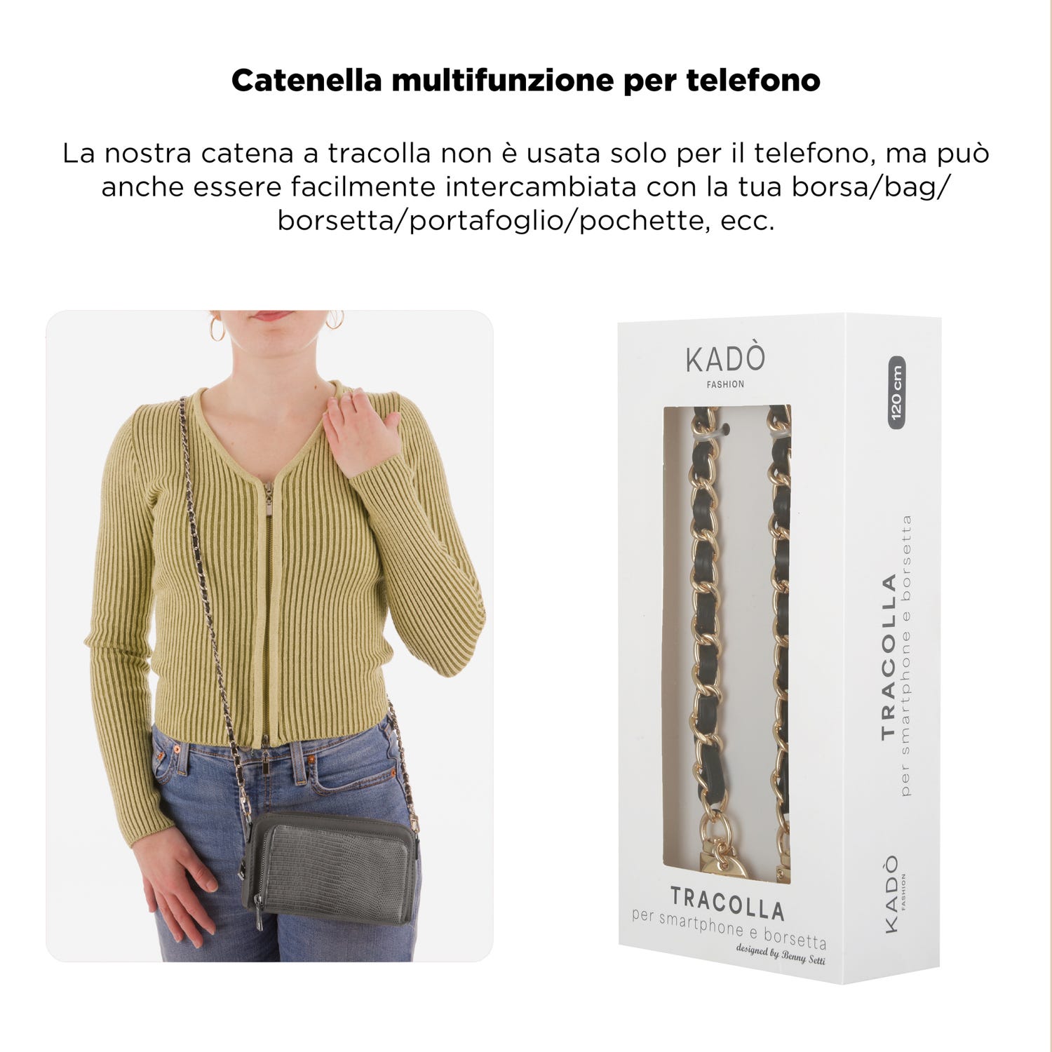 Tracolla smartphone e borsetta nero oro 120 cm – Fashionally
