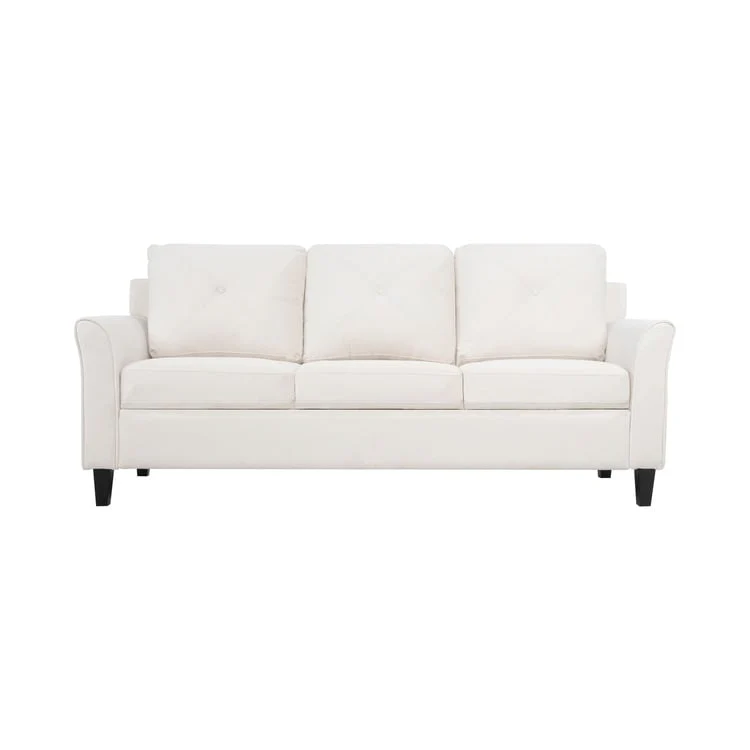 Stylish Sofa Combo: Chesterfield Sofa with Rolled Arms and Button Tufted Flared Arms Microfiber Couch for Small Spaces