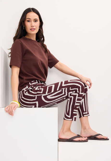 Womens Chocolate Brown Abstract Print Relaxed Trousers