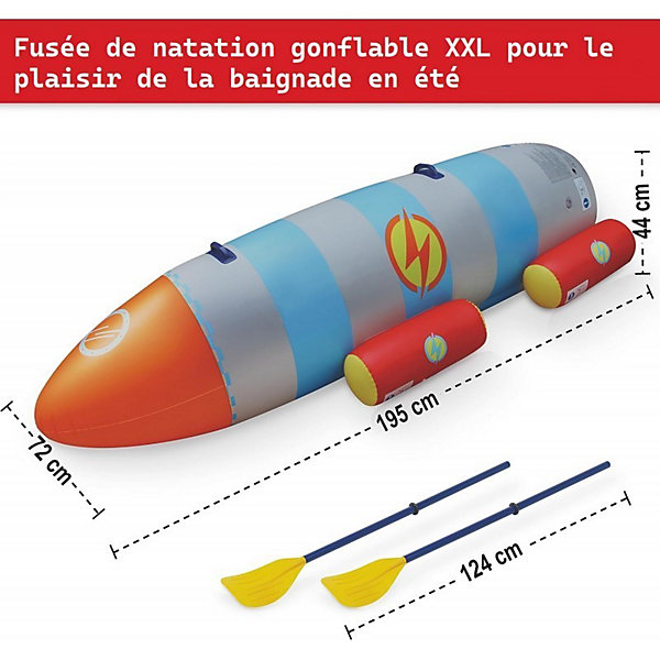 Fusée à eau Bouée gonflable Ballon flotteur pour piscines XXL 195x72x44cm 2 Pagaies
