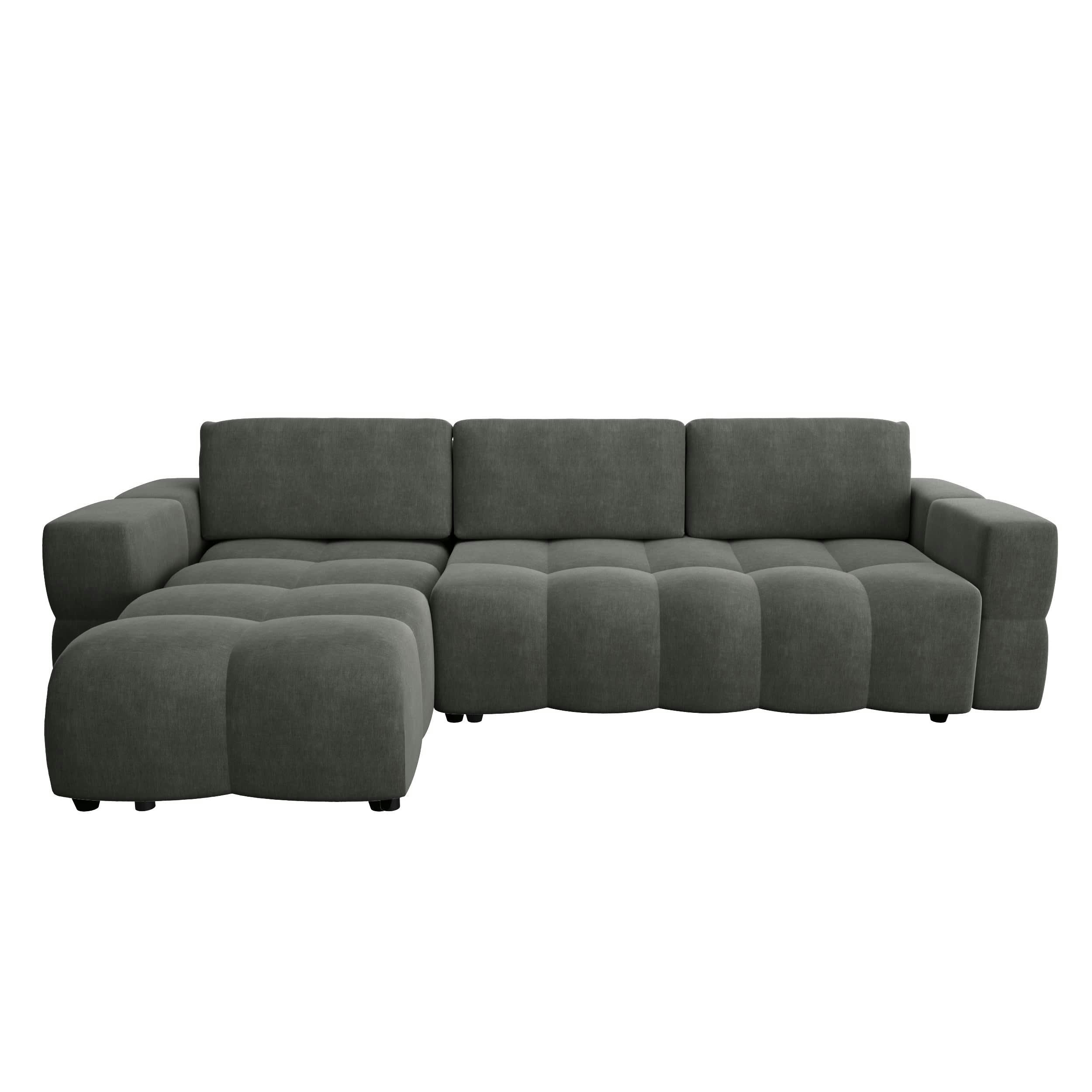 GABRIEL - Canapé d'angle gauche convertible coffre velours gris 260x180cm