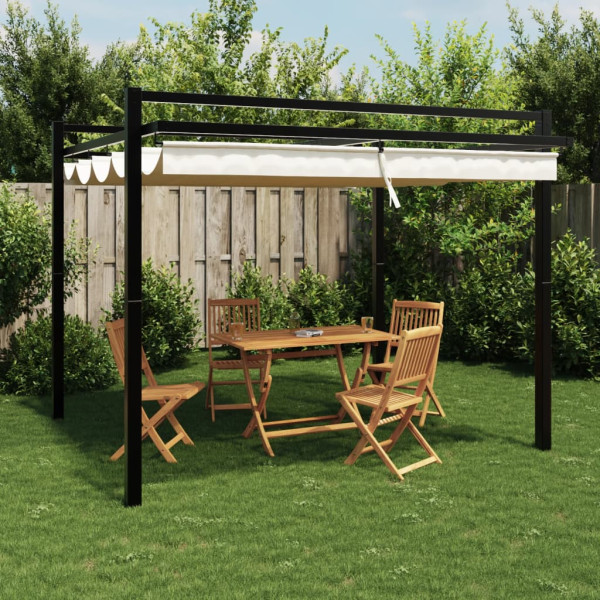 Altana Ogrodowa Kremowa Ze Zwijanym Dachem Pergola Zadaszenie 3x3 m