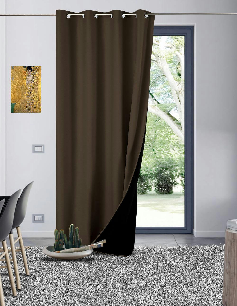 GALENA - Rideau thermique aspect velours 140x260cm Chocolat