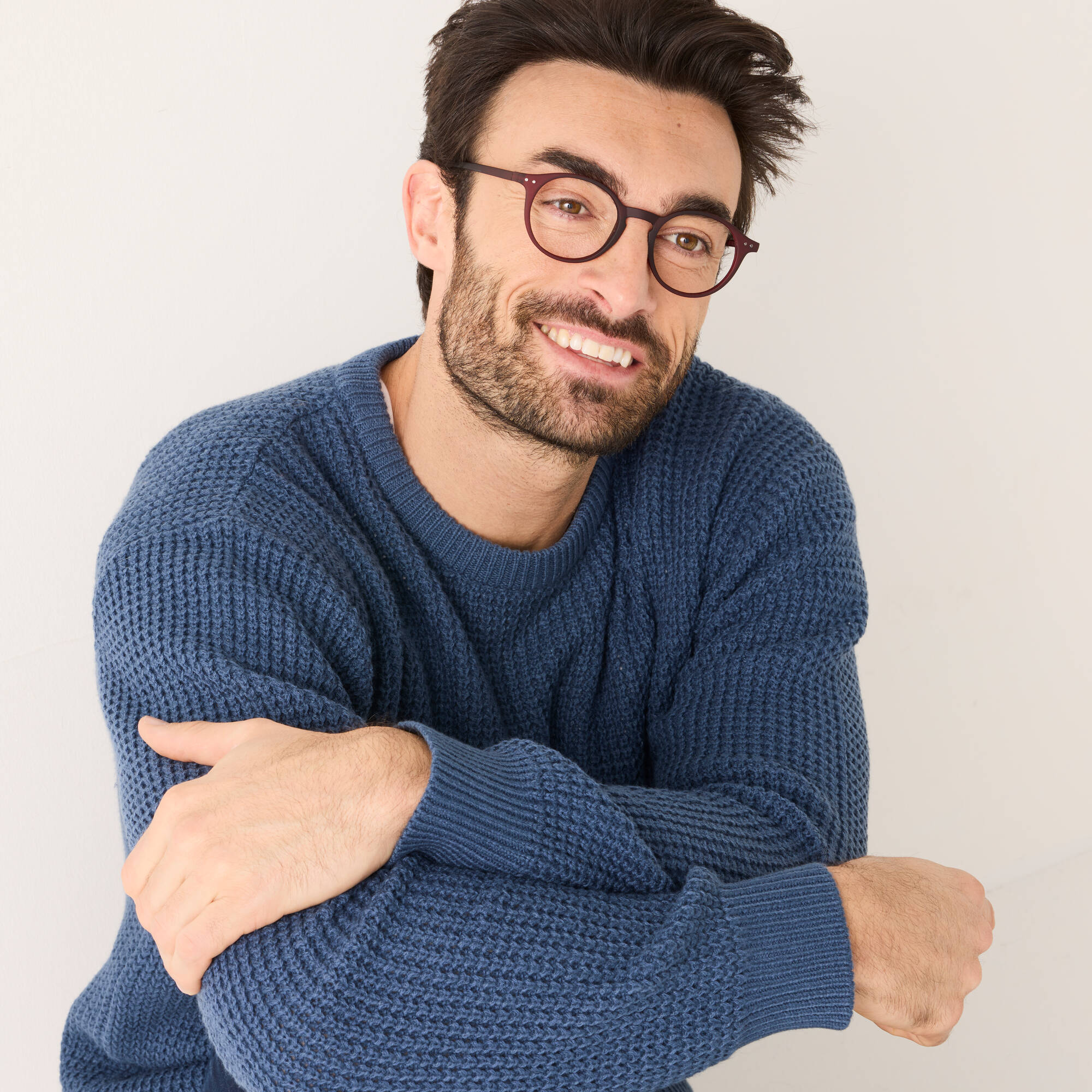 Pull maille gaufrée col rond