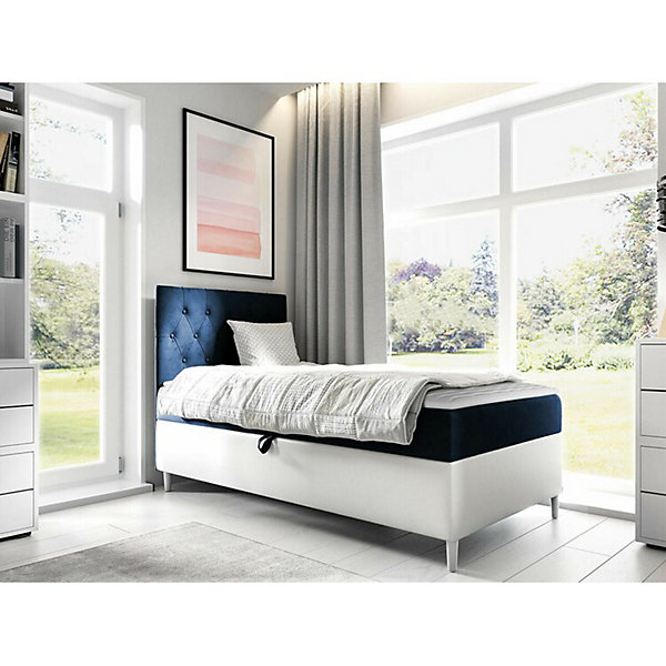 Lit continental Baltimore 171, Unique, Bleu, Faux cuir, Disponible