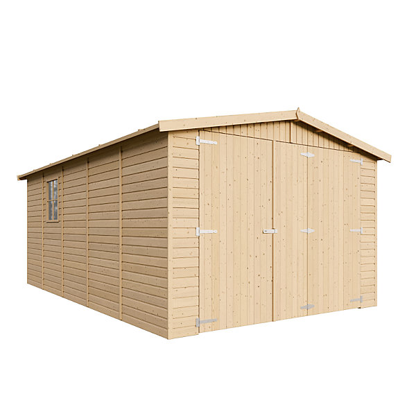 GARAGE en Bois Naturel - H222x516x324 cm/15 m² - M101 - Timbela