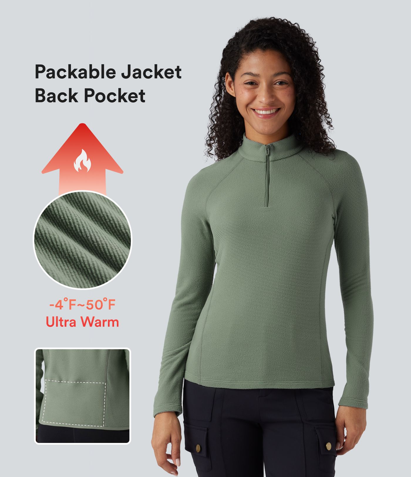 Haut de sport polaire demi-zip pliable à manches longues avec poche